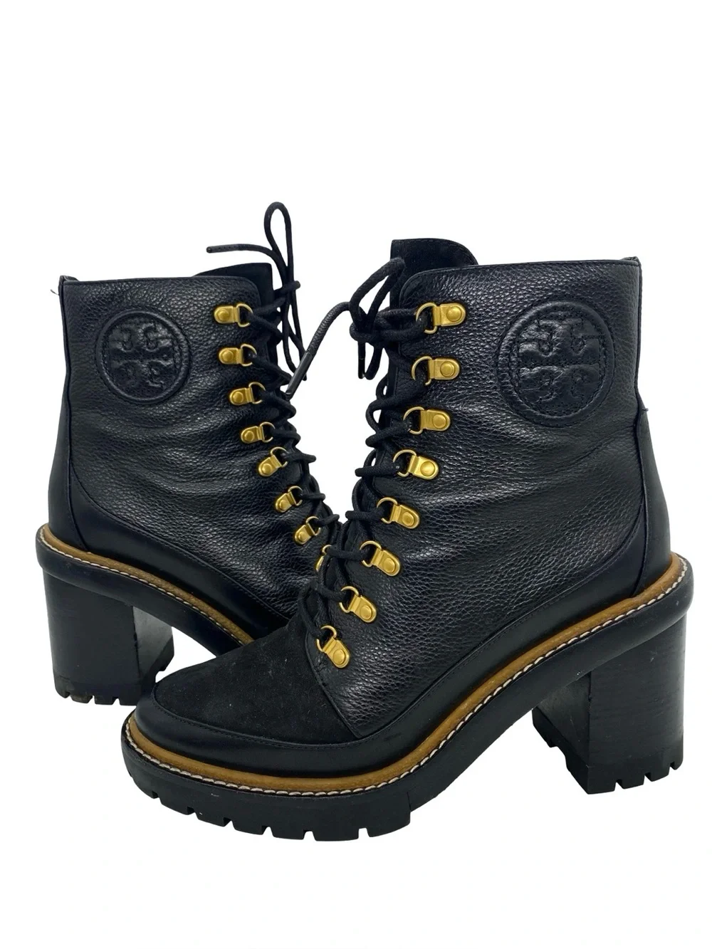 Tory Burch Womens Miller Sole Lug Sole Bootie Black Leather Combat Boots Size 9